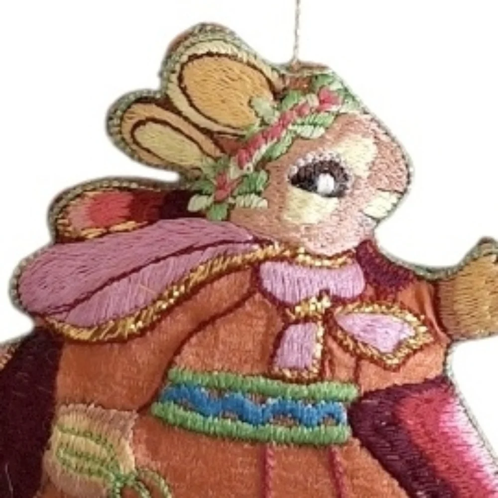 Vintage Bundle of 2 Satin Embroidered Rabbit Christmas Ornament
